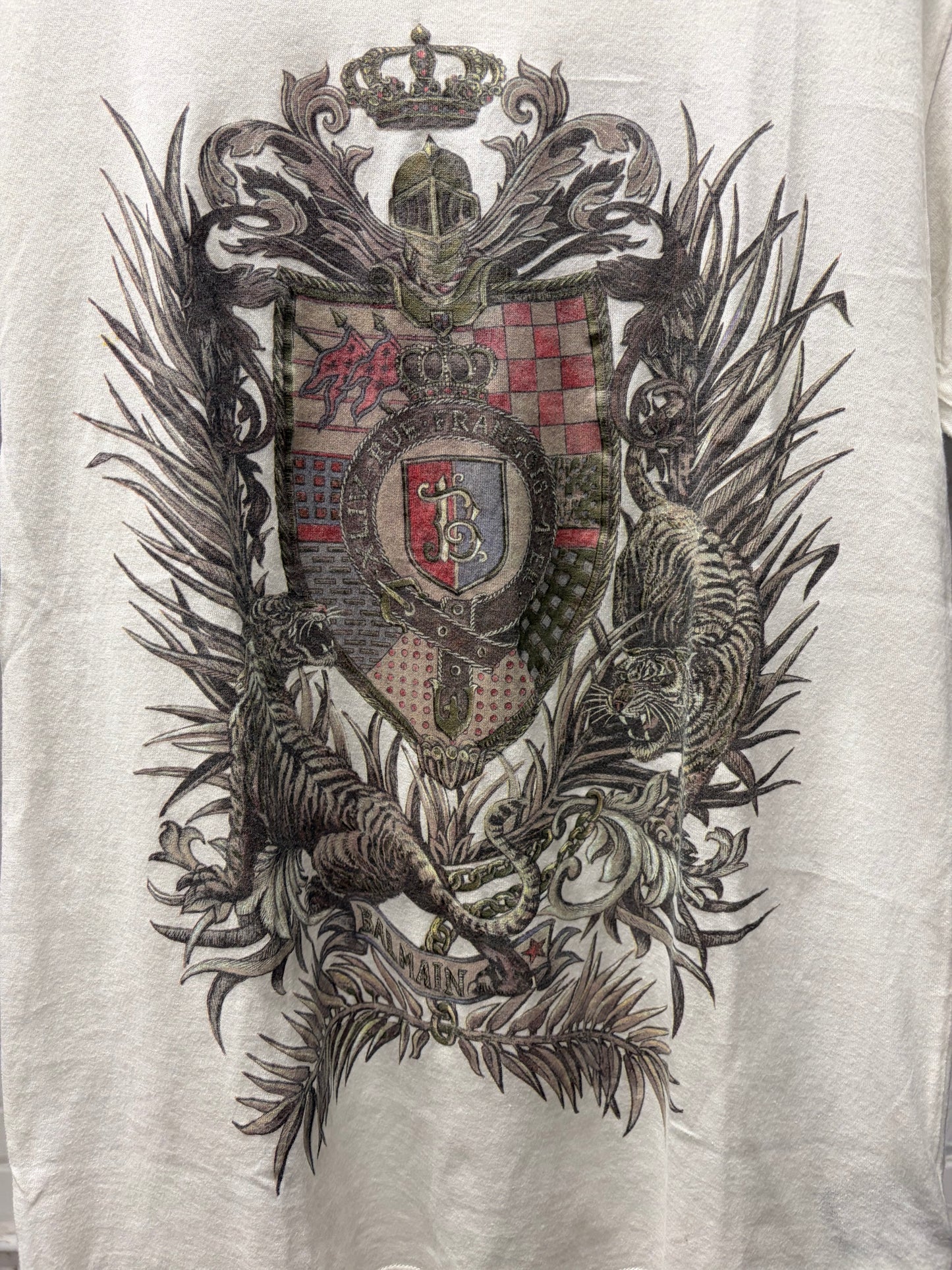 SS2016 Balmain ‘Thorn Crest’ White Logo Graphic T-Shirt