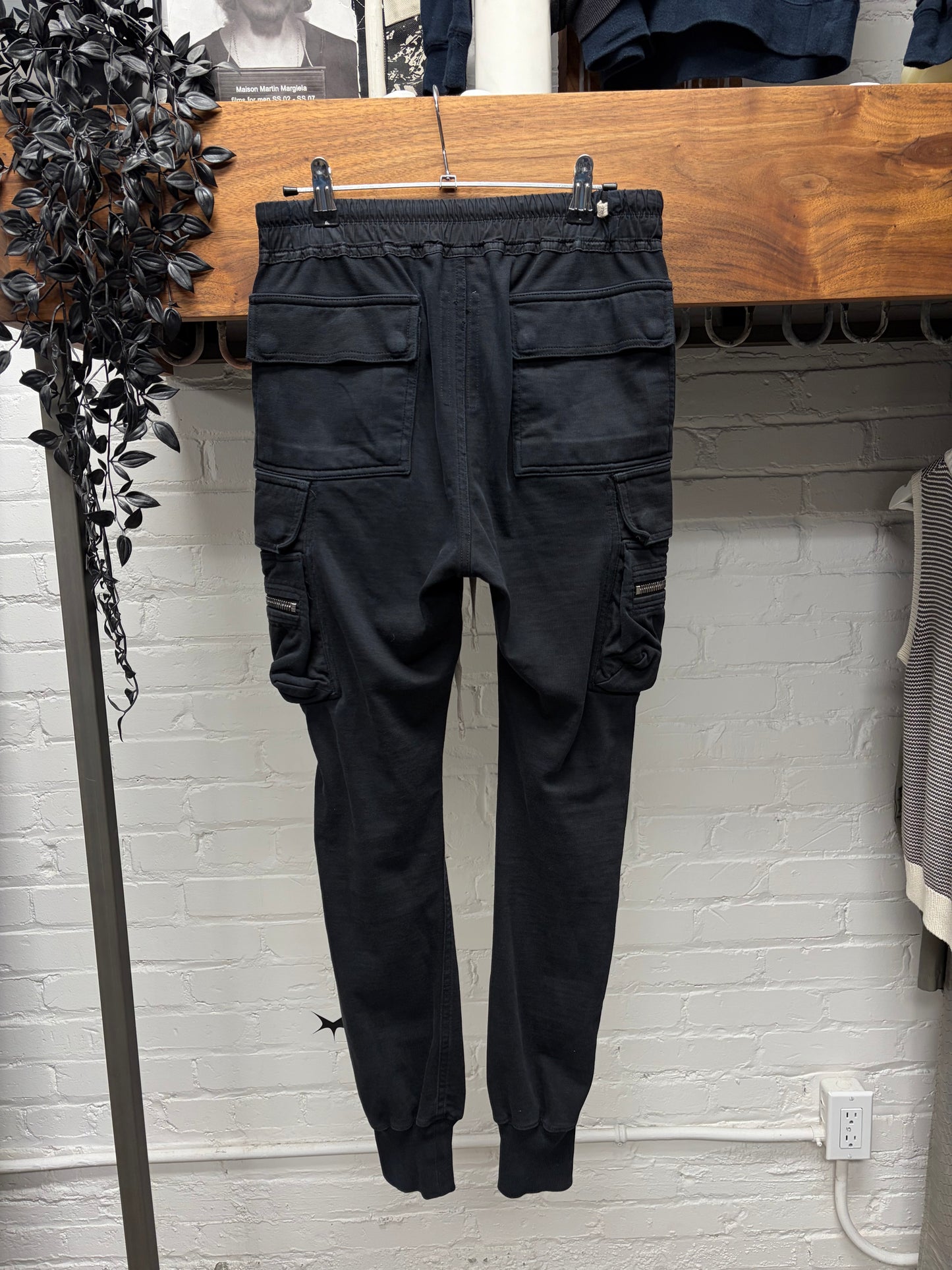 AW2017 Rick Owens ‘Glitter’ Black Drawstring Cargo Joggers