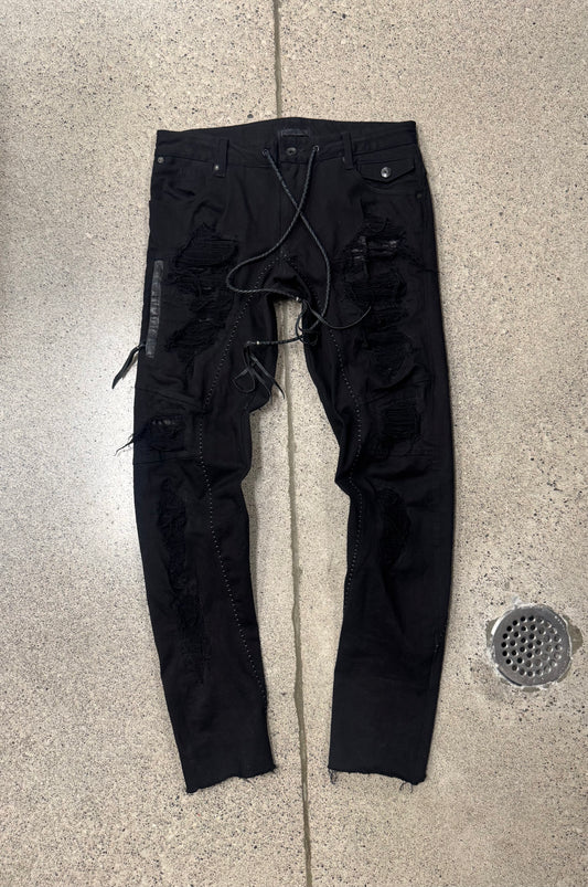 Kmrii Snakeskin Leather Patch Black Slim/Skinny Cut Denim