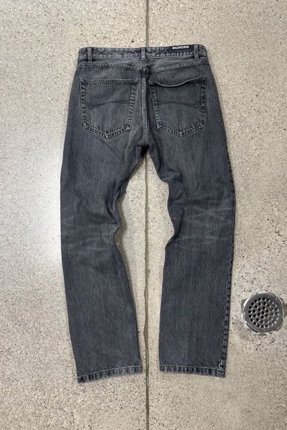2021 Balenciaga Straight Cut Stone Wash Grey Denim