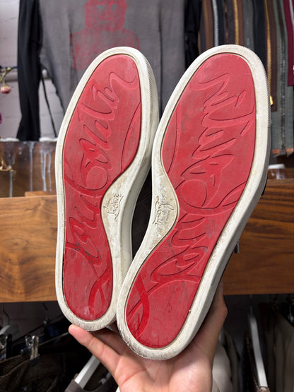 Christian Louboutin Brown Suede Studded Sneakers with Red Bottom Sole