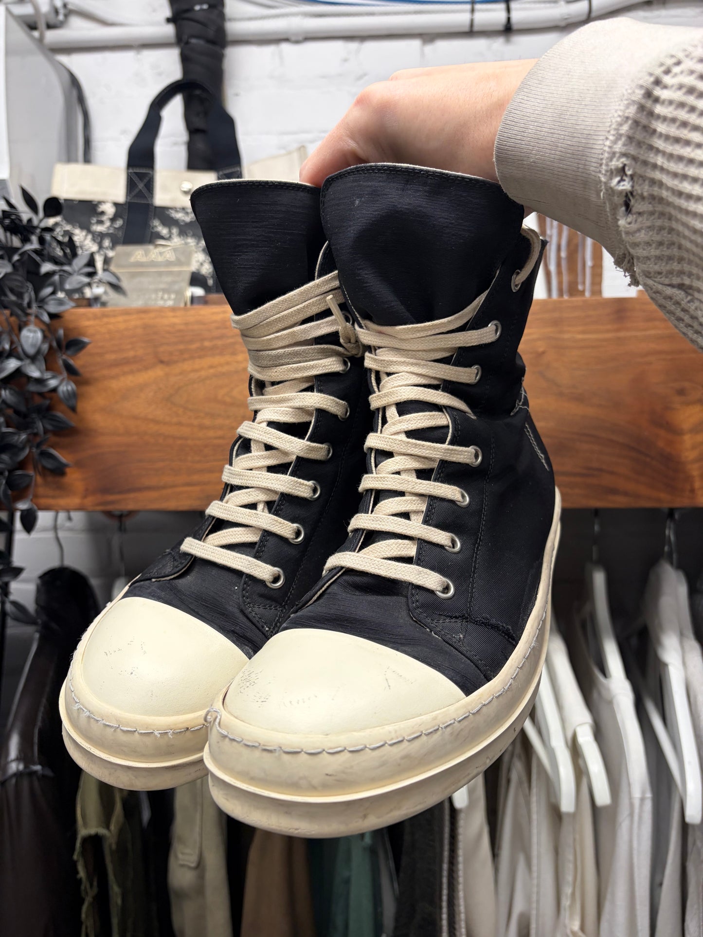 Rick Owens Black Canvas Pentagram ‘Ramones’ High Top Sneakers