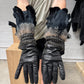 Alexander McQueen Genuine Feathers/Chain Mail Leather Gloves