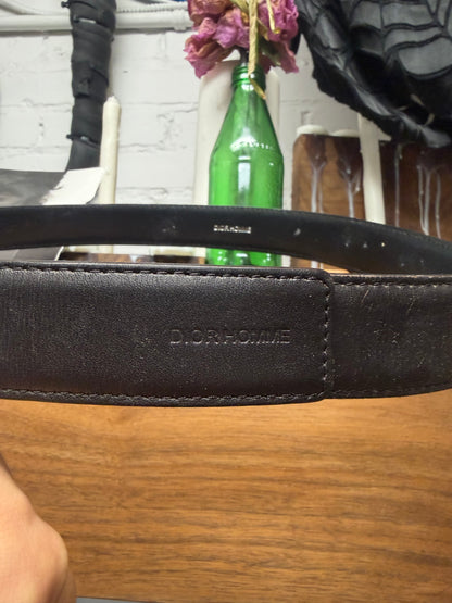 Dior Homme Minimal Rectangular Buckle Black Leather/Silver Tone Belt