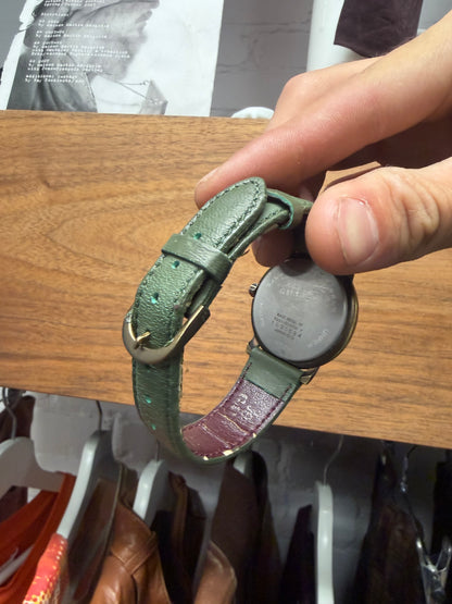 Vintage Jean Paul Gaultier Analog Watch with Green Leather Strap and Gold Dial