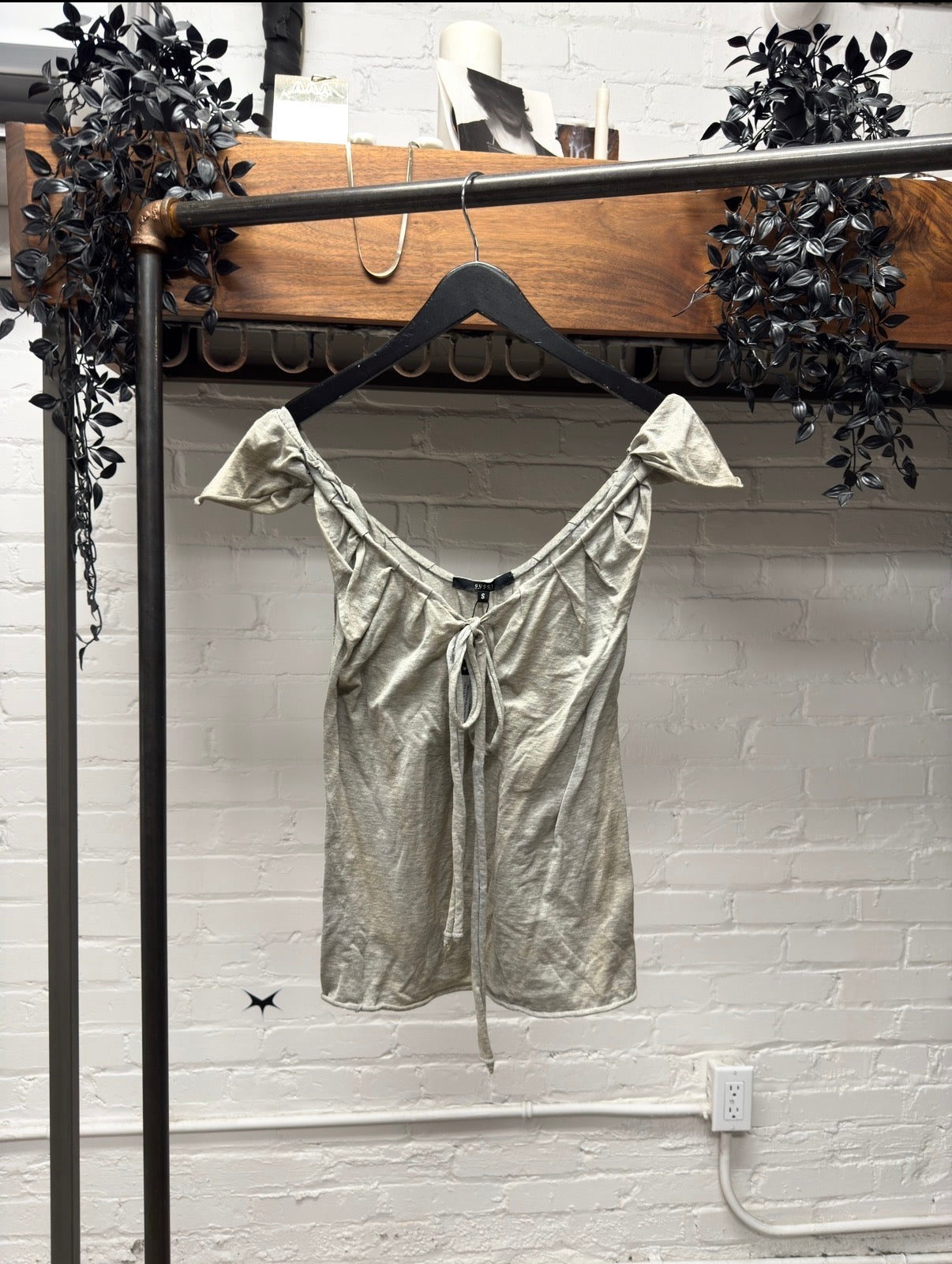 Gucci Grey Cotton Lace Up off the Shoulder Top