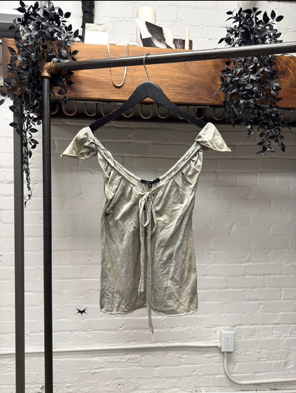 Gucci Grey Cotton Lace Up off the Shoulder Top