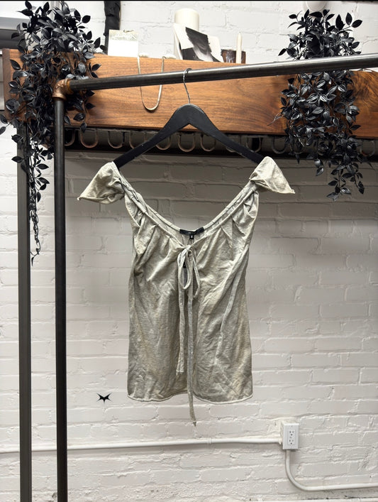 Gucci Grey Cotton Lace Up off the Shoulder Top