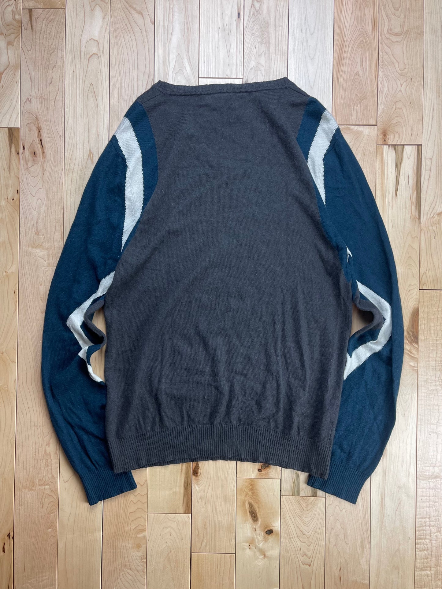 Roberto Cavalli Navy Blue/White V-Neck Colorblocked Sweater