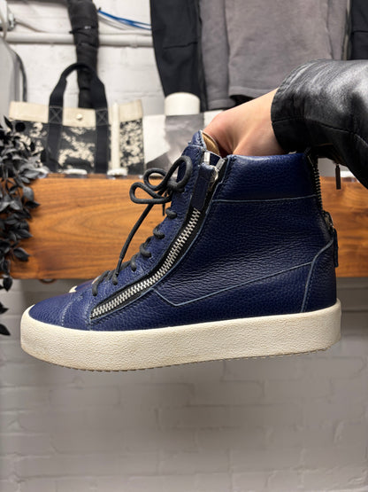 Giuseppe Zanotti ‘Coby’ Dark Blue Leather High Top Sneakers