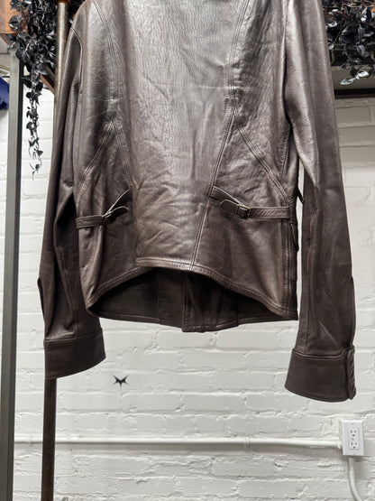 Gucci Lambskin Leather Brown ‘Pointe Collar’ Biker Jacket