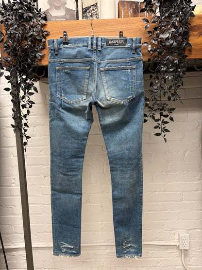 Balmain Distressed Classic Blue Washed Skinny Jeans