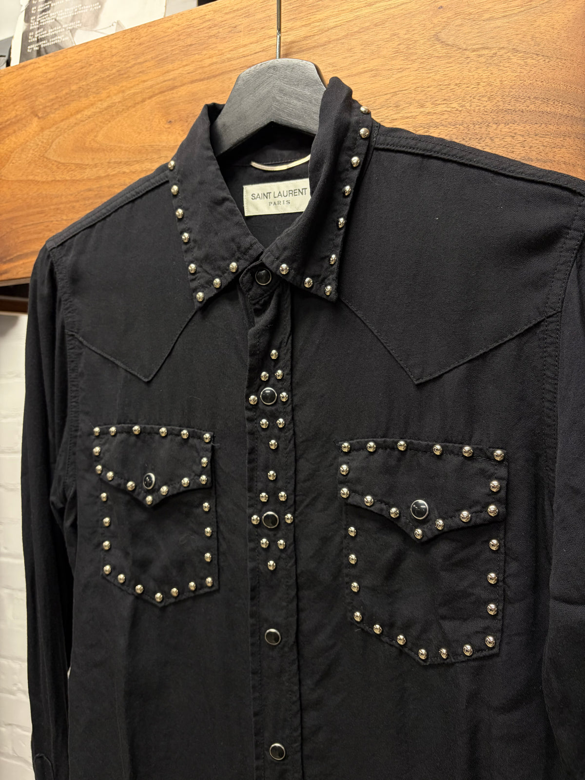 SS2015 Saint Laurent by Hedi Slimane Studded Black Western Button Up Shirt