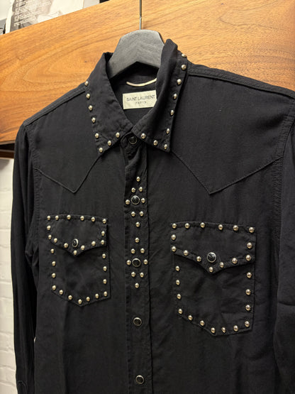 SS2015 Saint Laurent by Hedi Slimane Studded Black Western Button Up Shirt