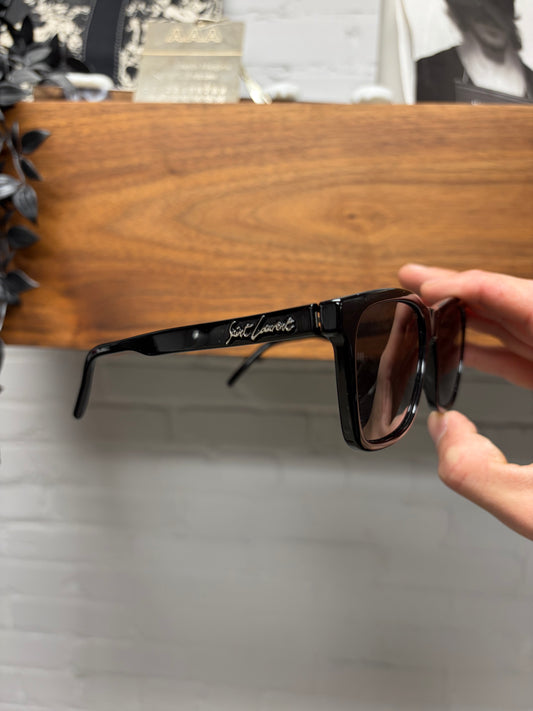 Saint Laurent Black/Silver ‘Cursive Logo’ Square Shape Black Tinted Sunglasses