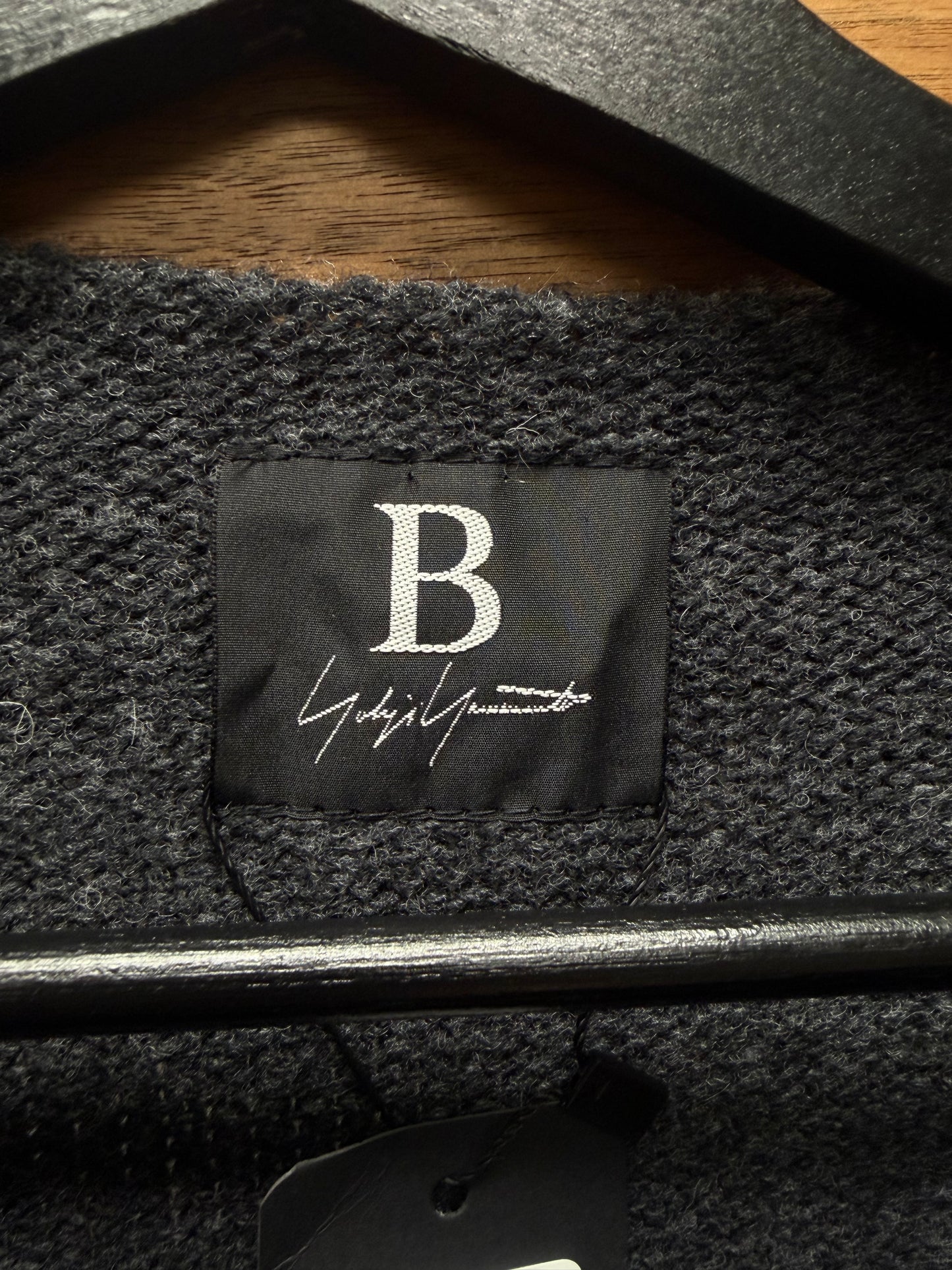 Yohji Yamamoto Grey Wool ‘B’ Knit Sweater with Frayed Distressing