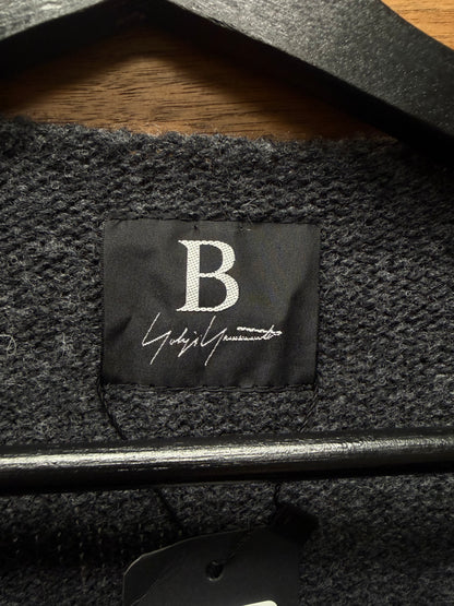 Yohji Yamamoto Grey Wool ‘B’ Knit Sweater with Frayed Distressing