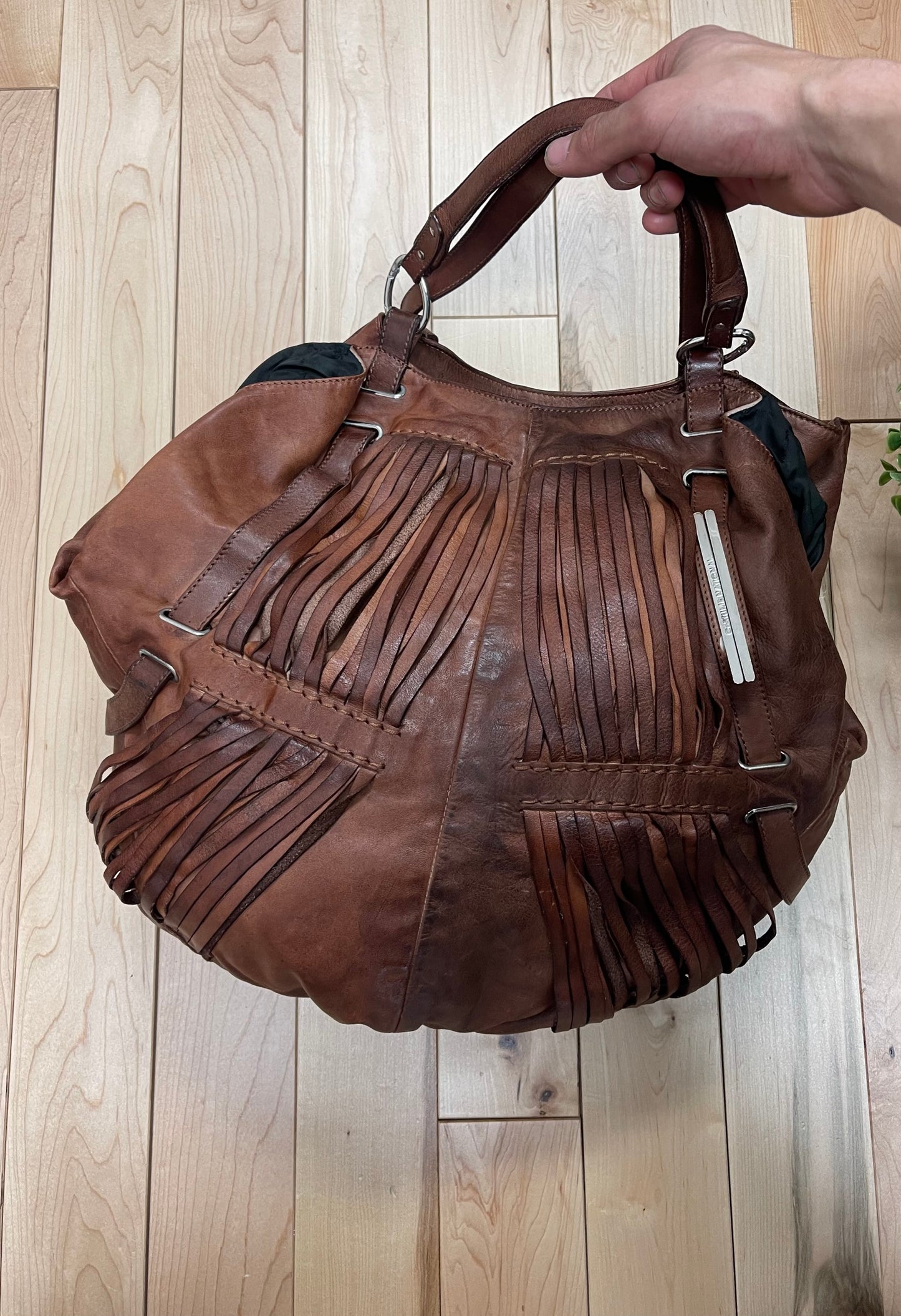 Costume National Brown Leather Fringe Shoulder Bag