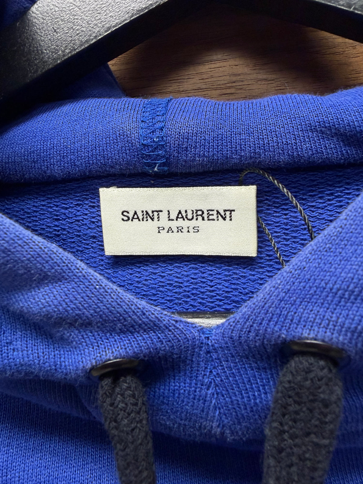 2017 Saint Laurent ‘SL’ Embroidered Crest Logo Blue/Black Pullover Hoodie