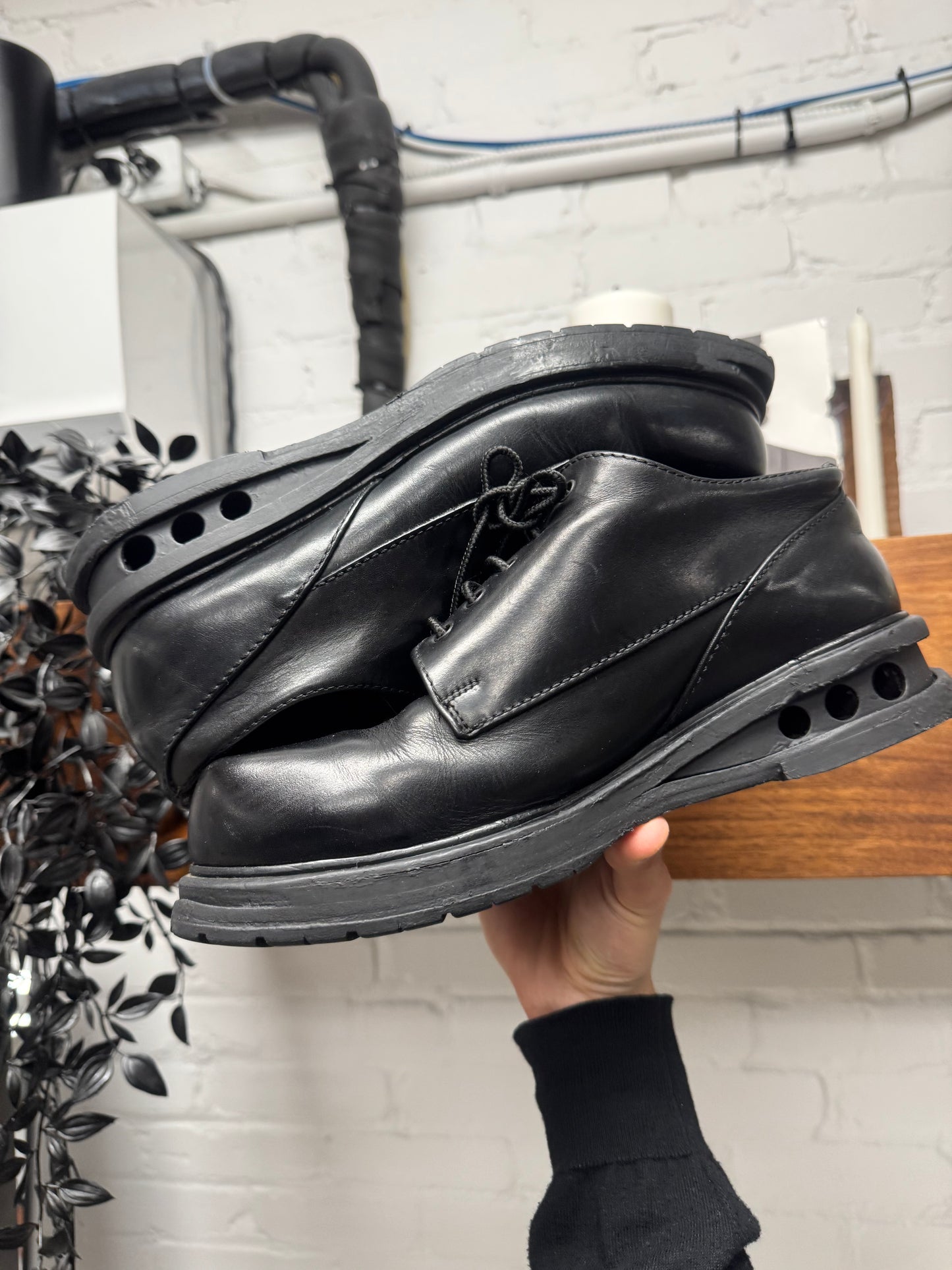 Dirk Bikkembergs ‘Easy Rider’ Cutout Sole Black Leather Derbies