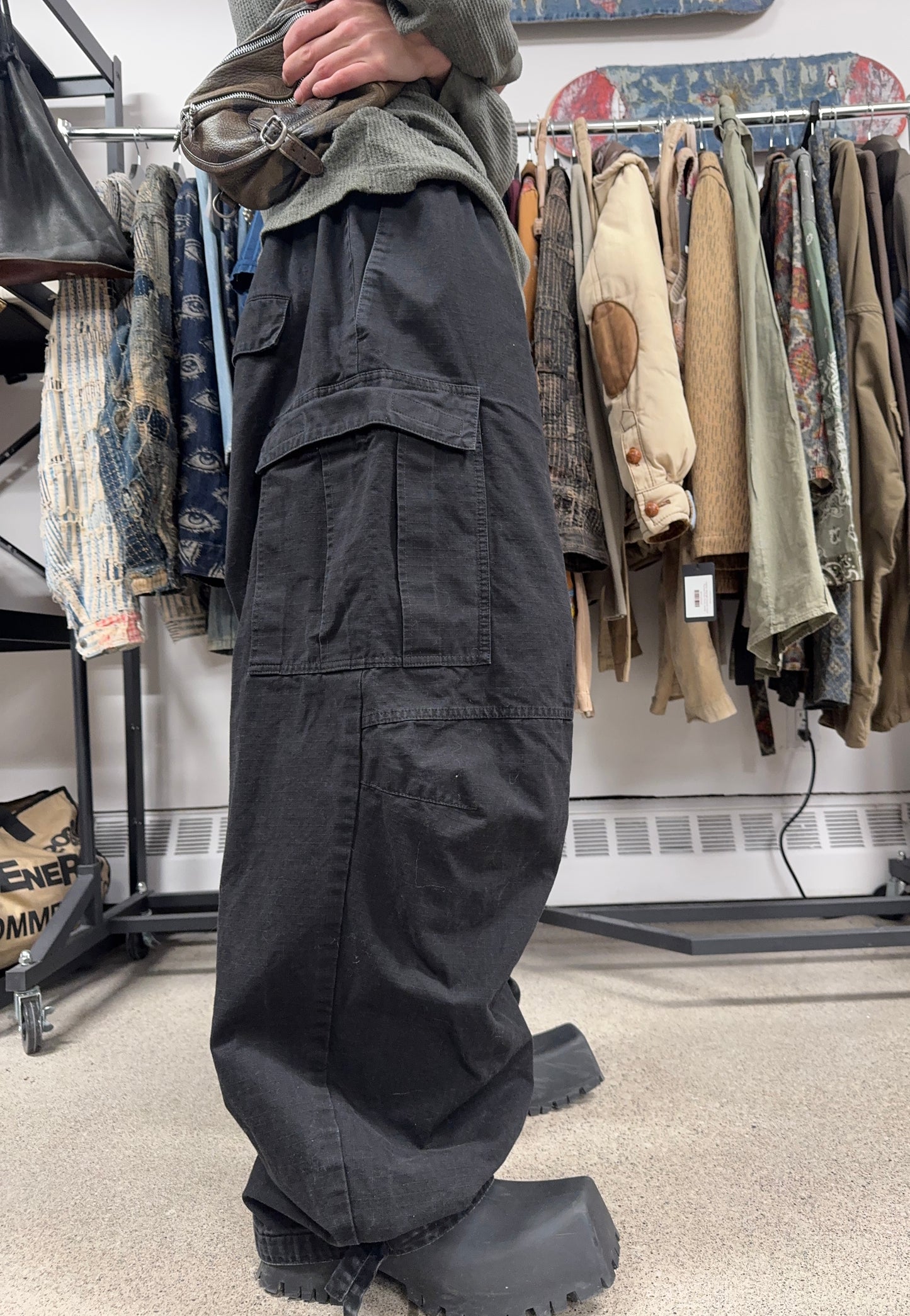 AW2022 Balenciaga ‘Ripstop’ Wide Leg Black Cargo Pants