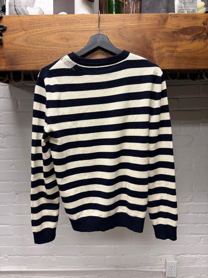 2016 Saint Laurent by Hedi Slimane Distressed Cashmere Navy/White Knit Sweater
