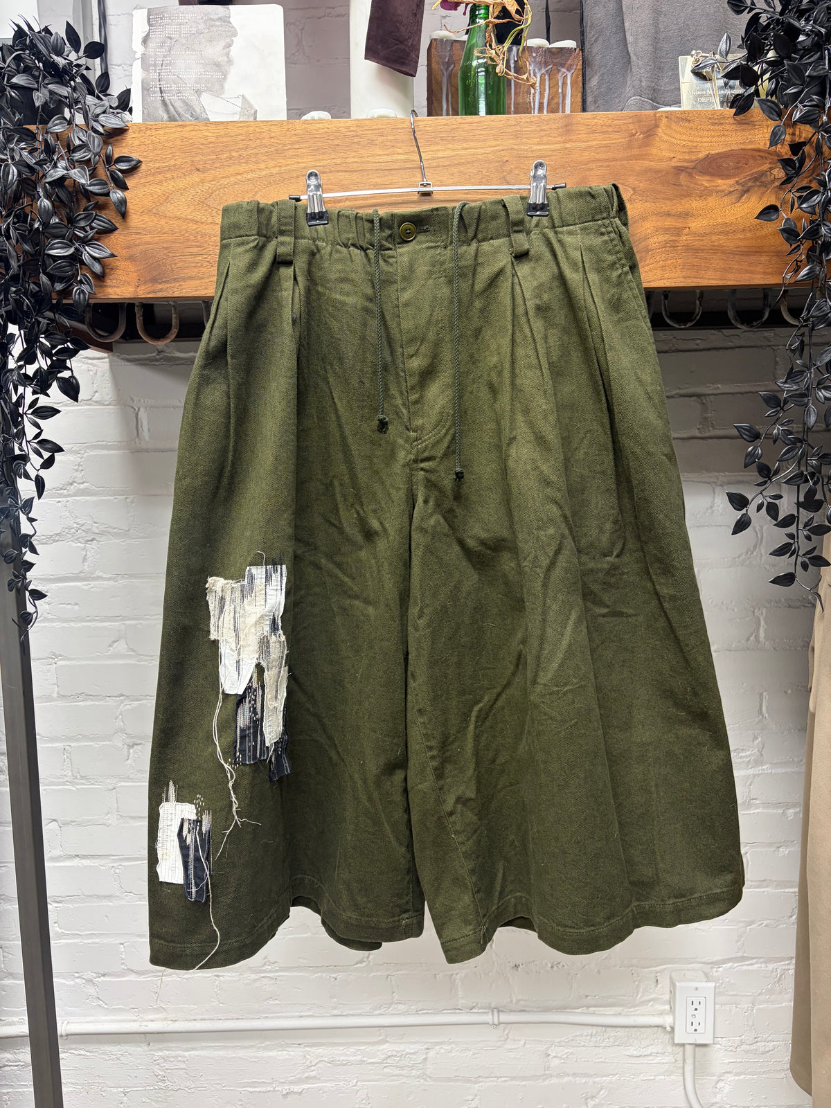 Yohji Yamamoto 'S'yte' Green Wool Patchwork Wide Leg Drawstring
Cropped Pants