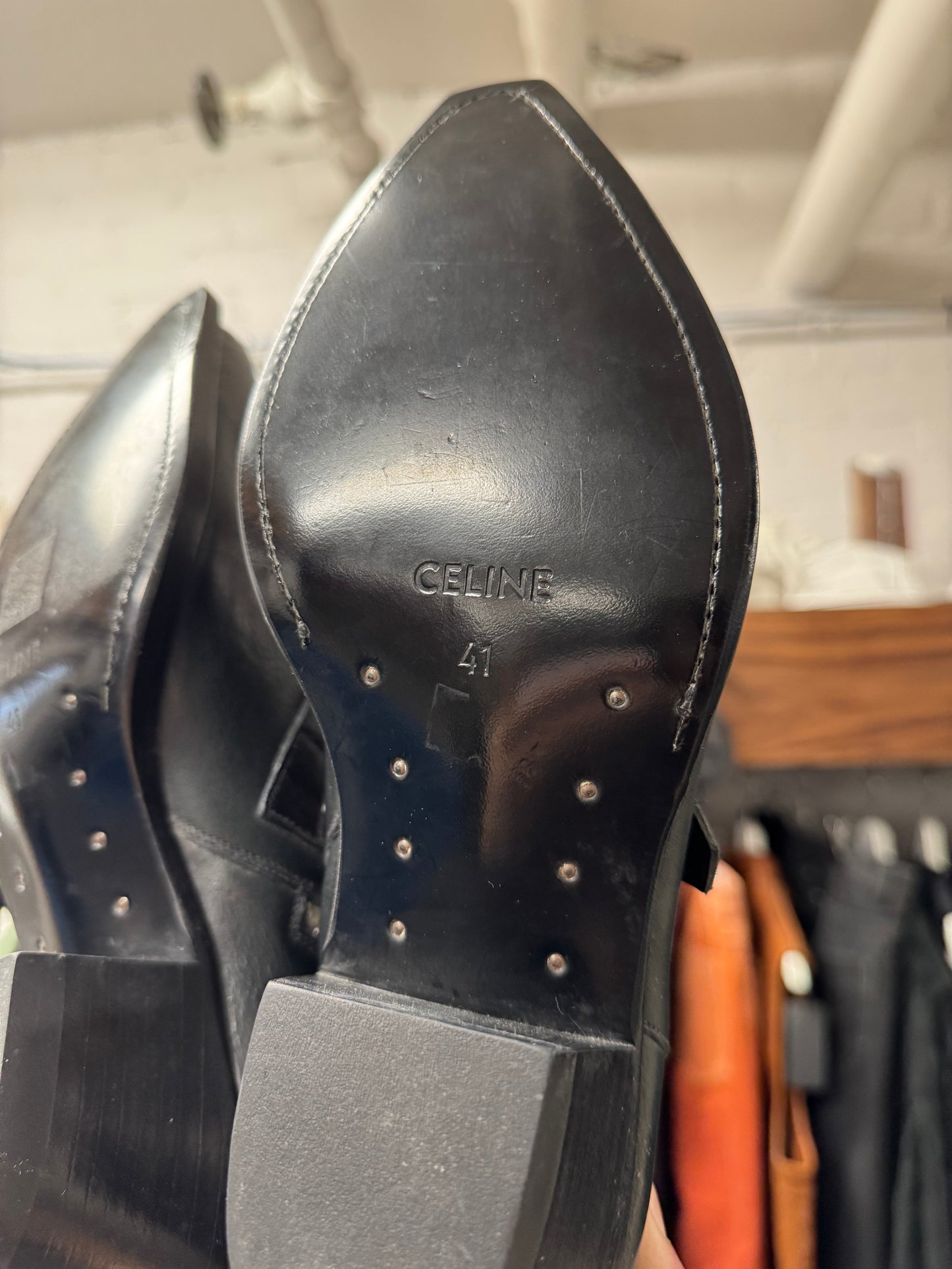 Celine ‘Berlin’ Strap Closure Cuban Heel Calfskin Leather Boots