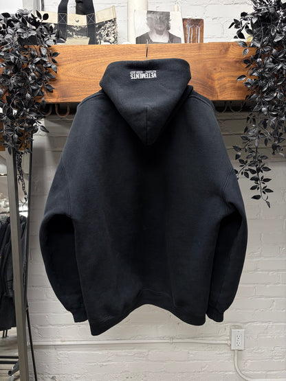 AW2021 Vetements ‘World Tour’ Metal Logo Embroidered Black Pullover Hoodie