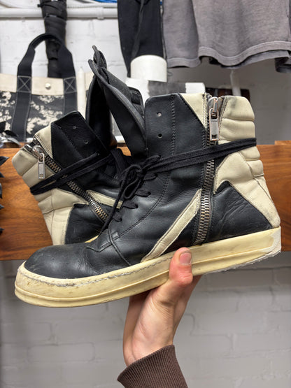 Rick Owens ‘Geobasket’ Black/Milk Leather High Top Sneakers
