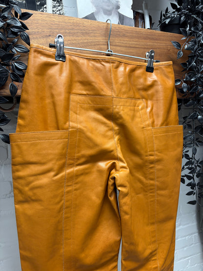 Vintage Dirk Bikkembergs Caramel Brown Lambskin Leather Panelled Bootcut Pants