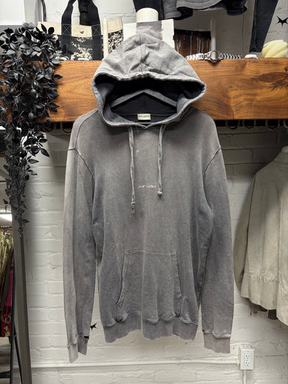 2018 Saint Laurent ‘Box Logo’ Minimal Stone Washed Grey Hoodie