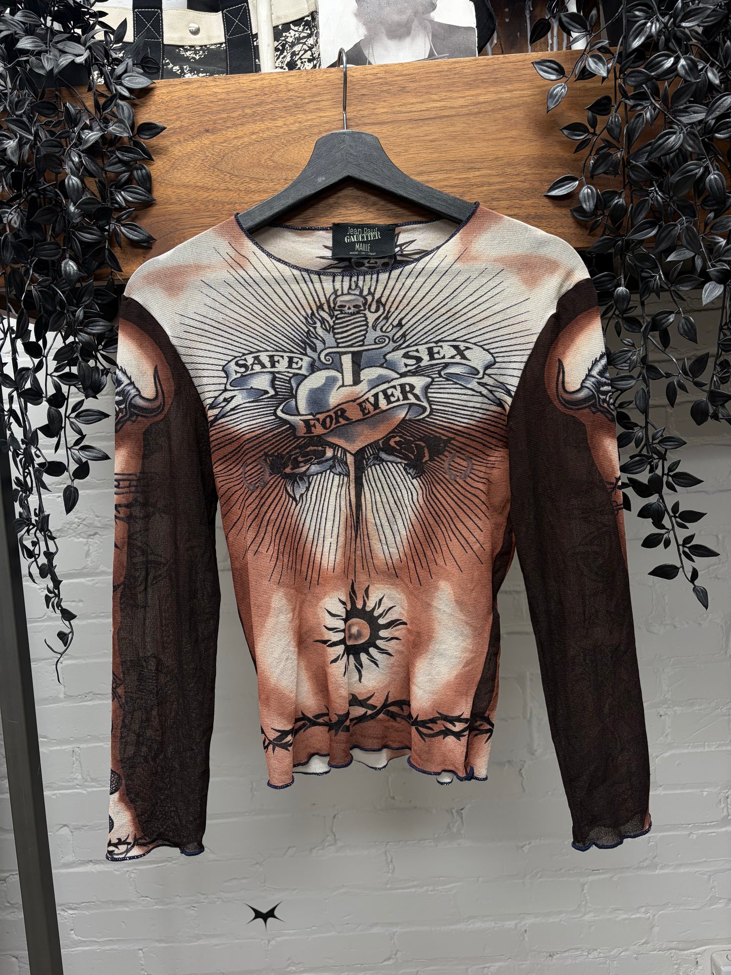 SS1996 Jean Paul Gaultier ‘Safe Sex Forever’ Mesh Long Sleeve Shirt