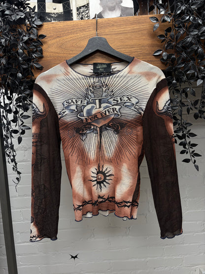 SS1996 Jean Paul Gaultier ‘Safe Sex Forever’ Mesh Long Sleeve Shirt