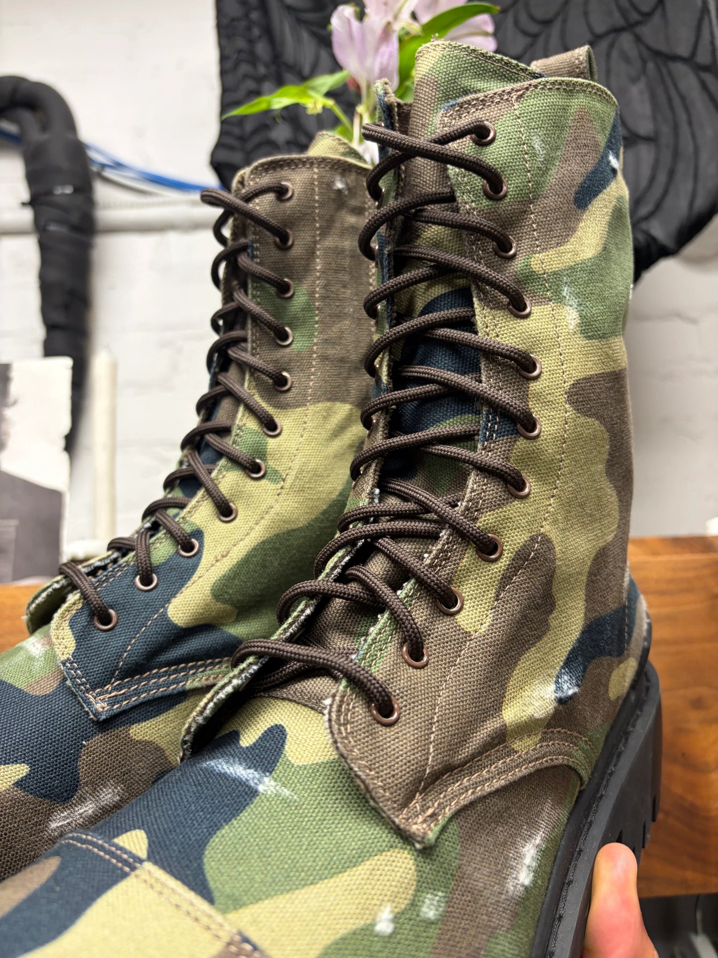 Balenciaga Camouflage ‘Strike’ Distressed Canvas Combat Boots