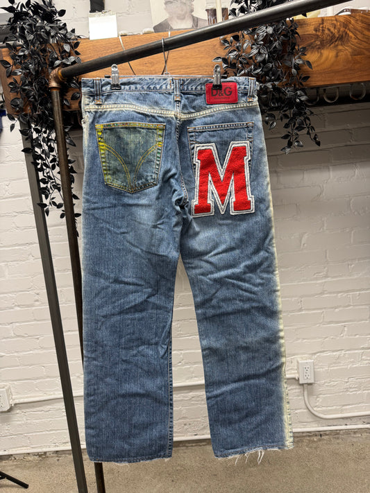 2000s Dolce & Gabbana ‘M’ Chenille Patch Bootcut Denim
