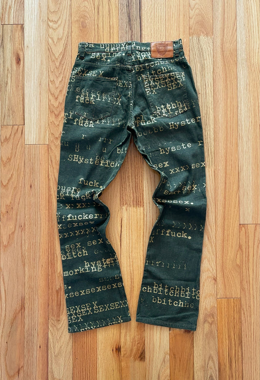 2000s Hysteric Glamour ‘Typewriter’ Moss Green Flared Denim