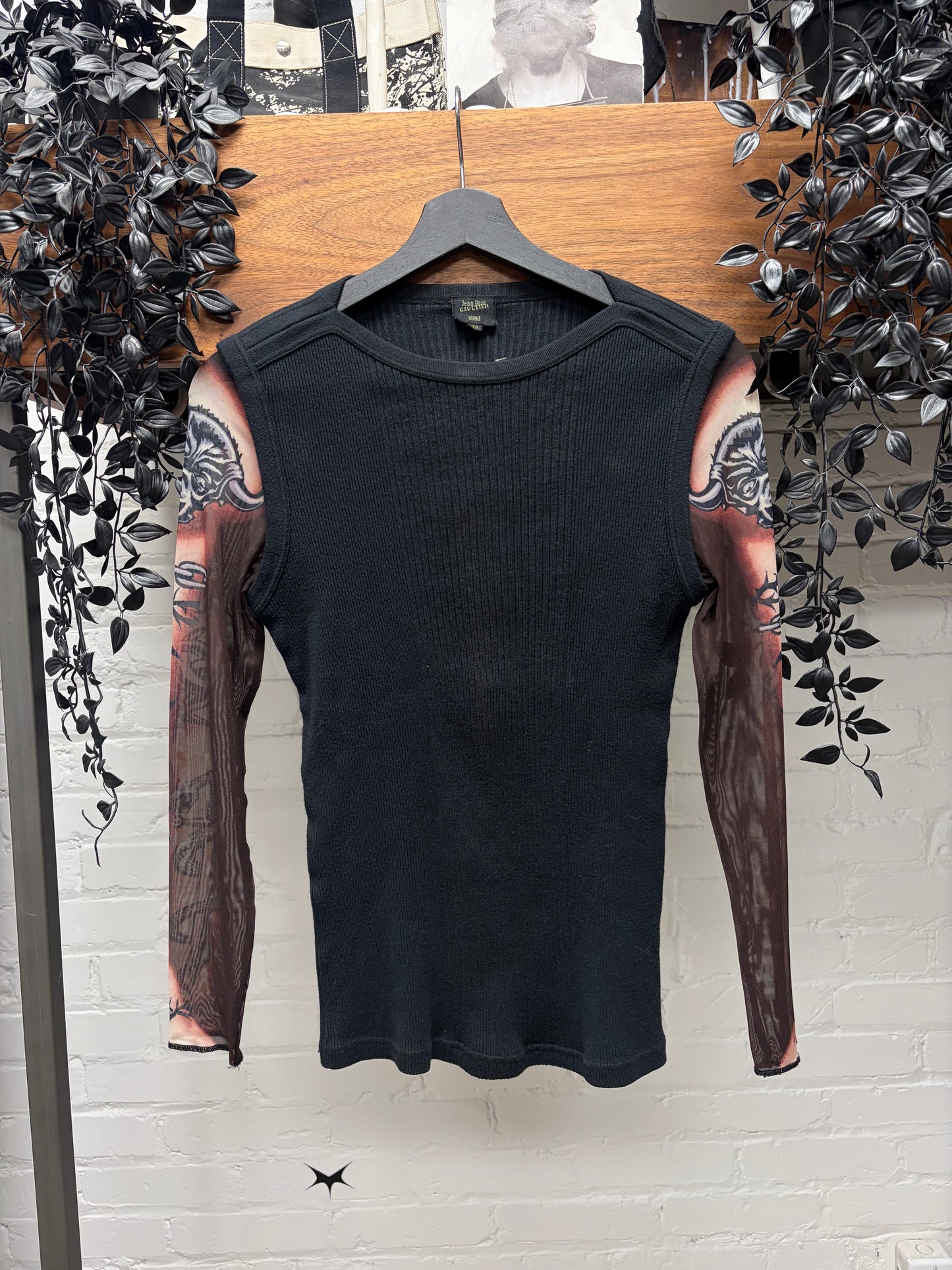 SS1996 Jean Paul Gaultier ‘Safe Sex Forever’ Ribbed Cotton/Mesh Long Sleeve Shirt