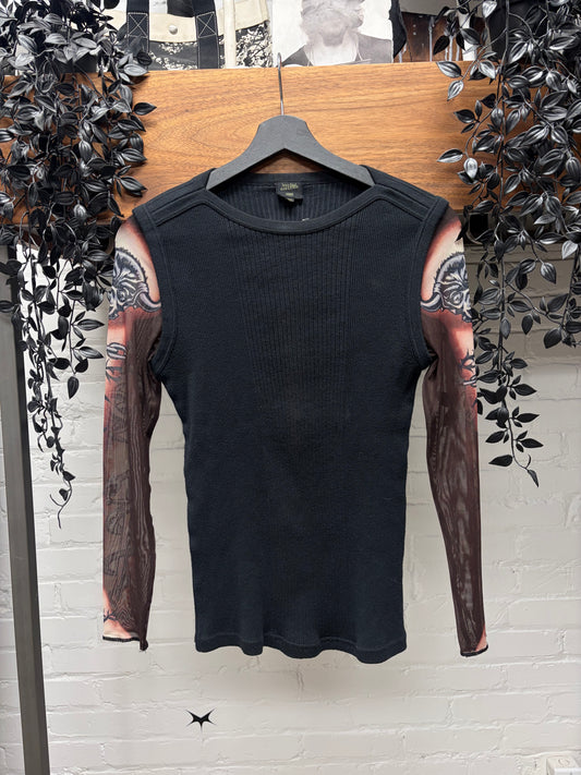 SS1996 Jean Paul Gaultier ‘Safe Sex Forever’ Ribbed Cotton/Mesh Long Sleeve Shirt