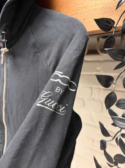 2010s Gucci ‘Stripe Logo’ Ribbed Cuff Black Zip-Up Hoodie