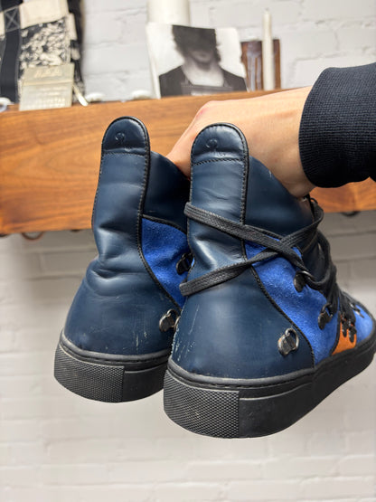 SS2011 Raf Simons ‘Multi-Lace’ Blue/Orange Leather High Top Sneakers