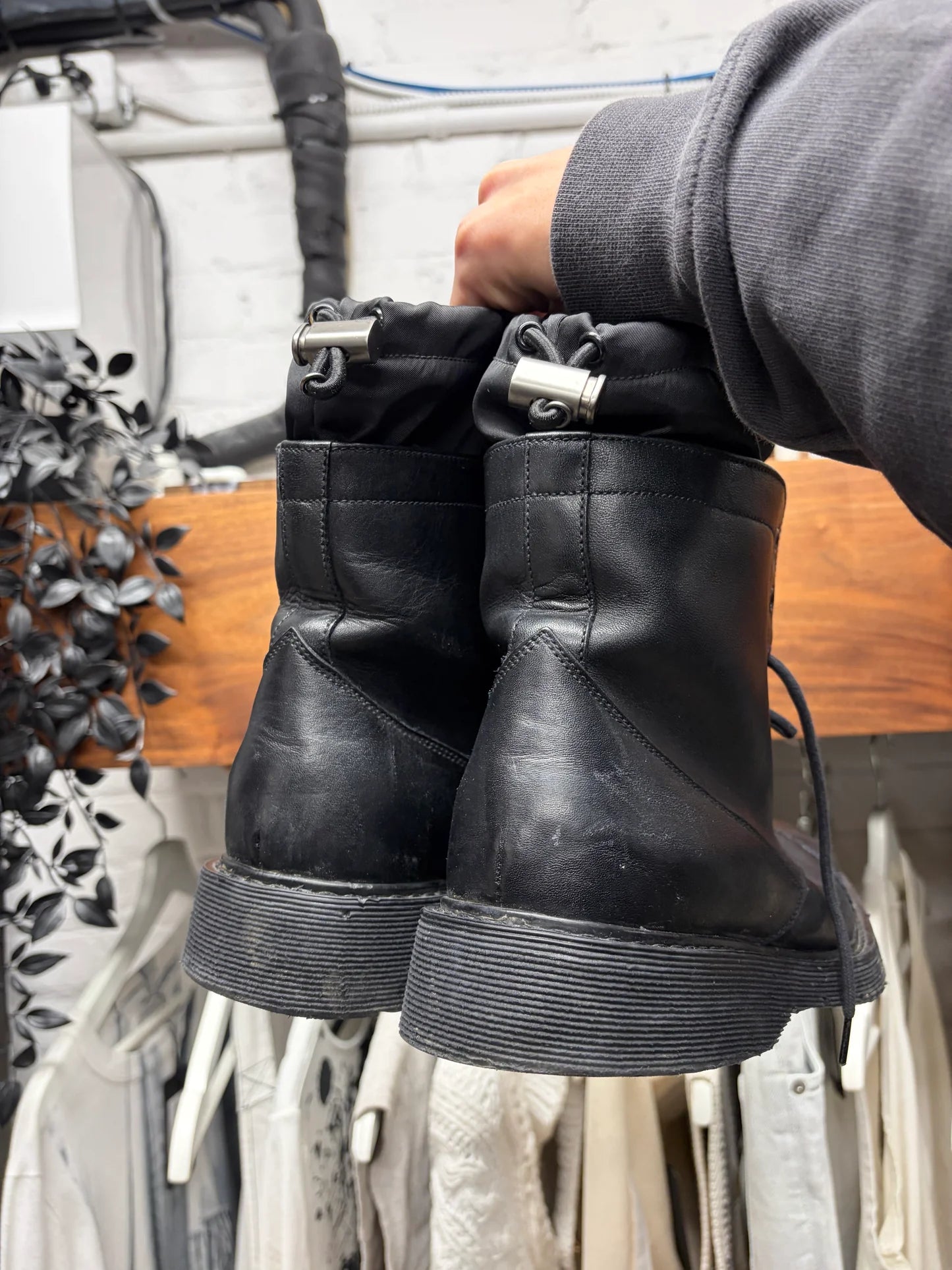 Vintage Prada Mainline Leather/Black Nylon Shell Ankle Boots