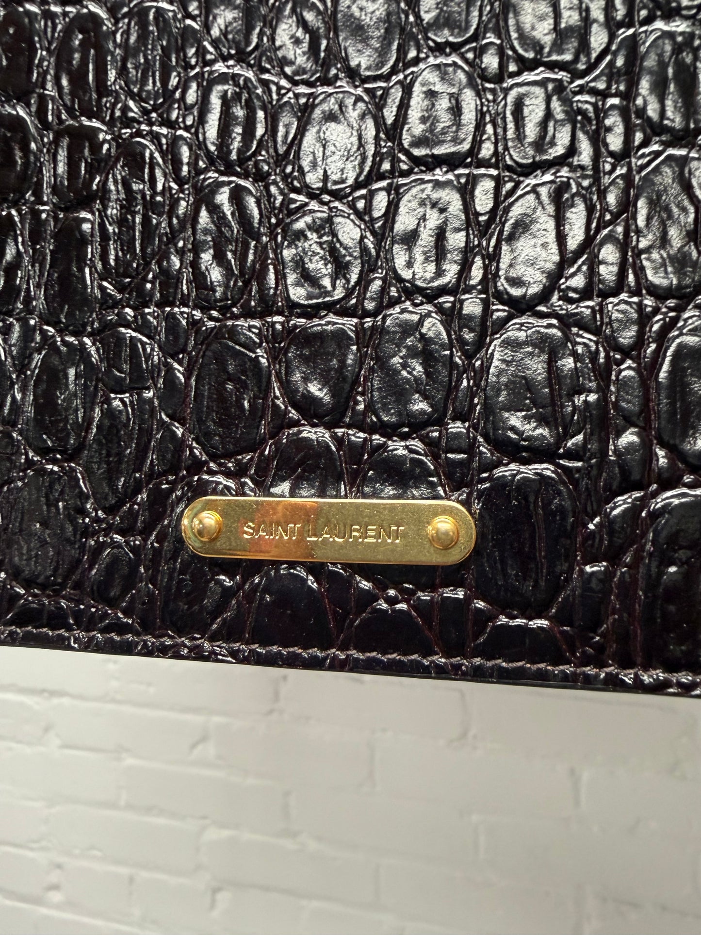 Saint Laurent Black Crocodile Embossed Leather Passport Holder
