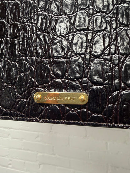 Saint Laurent Black Crocodile Embossed Leather Passport Holder