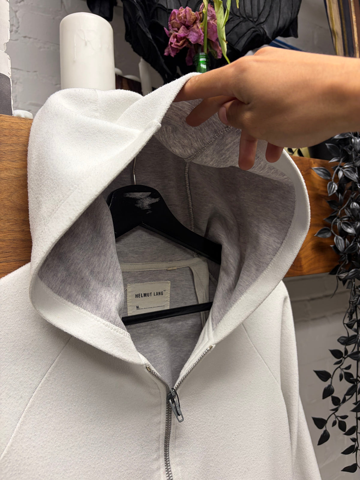 Vintage 1999 Helmut Lang ‘Backpack Strap’ White Cotton Hoodie