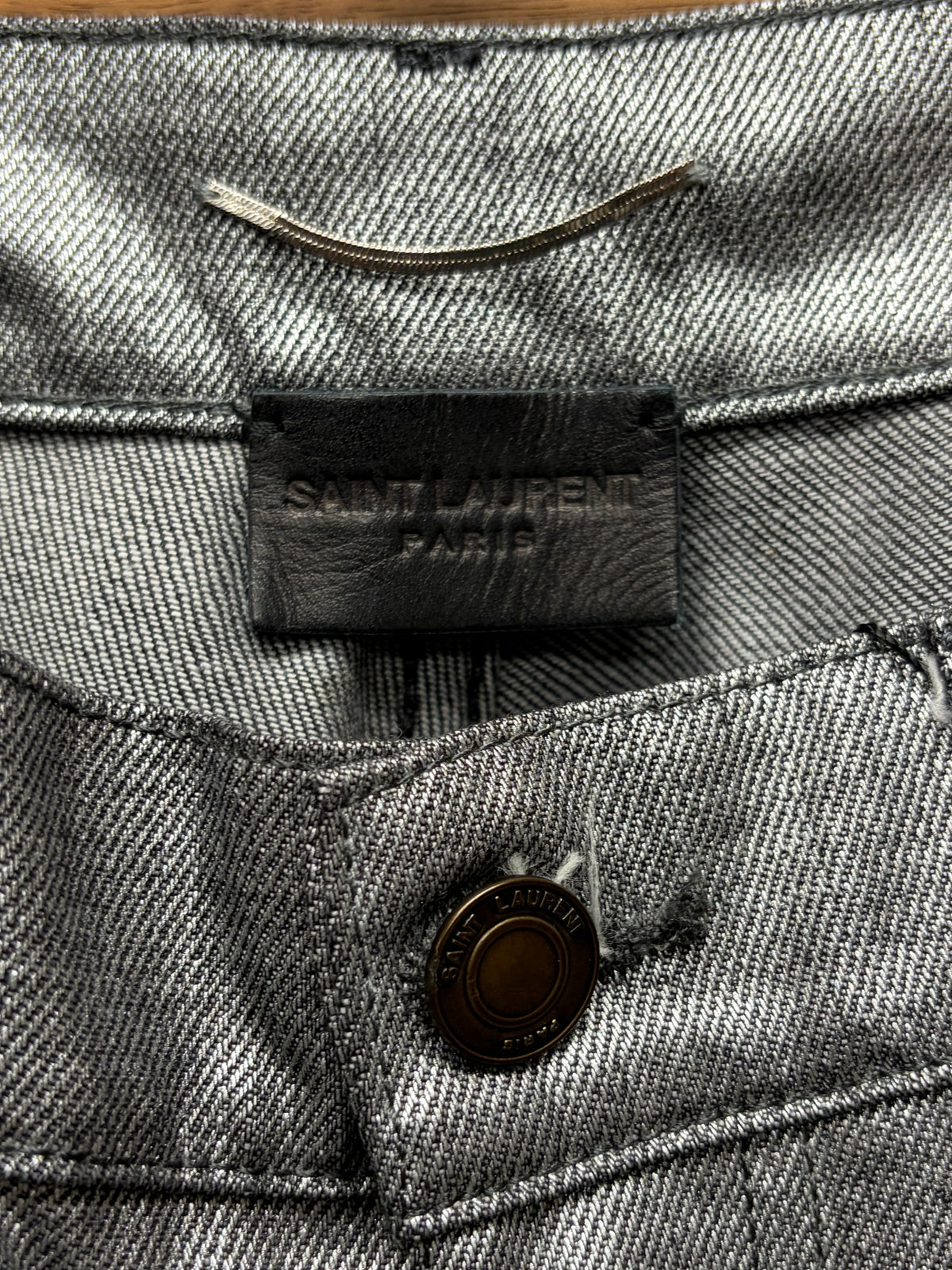 2018 Saint Laurent Silver Waxed ‘D02’ Skinny Jeans