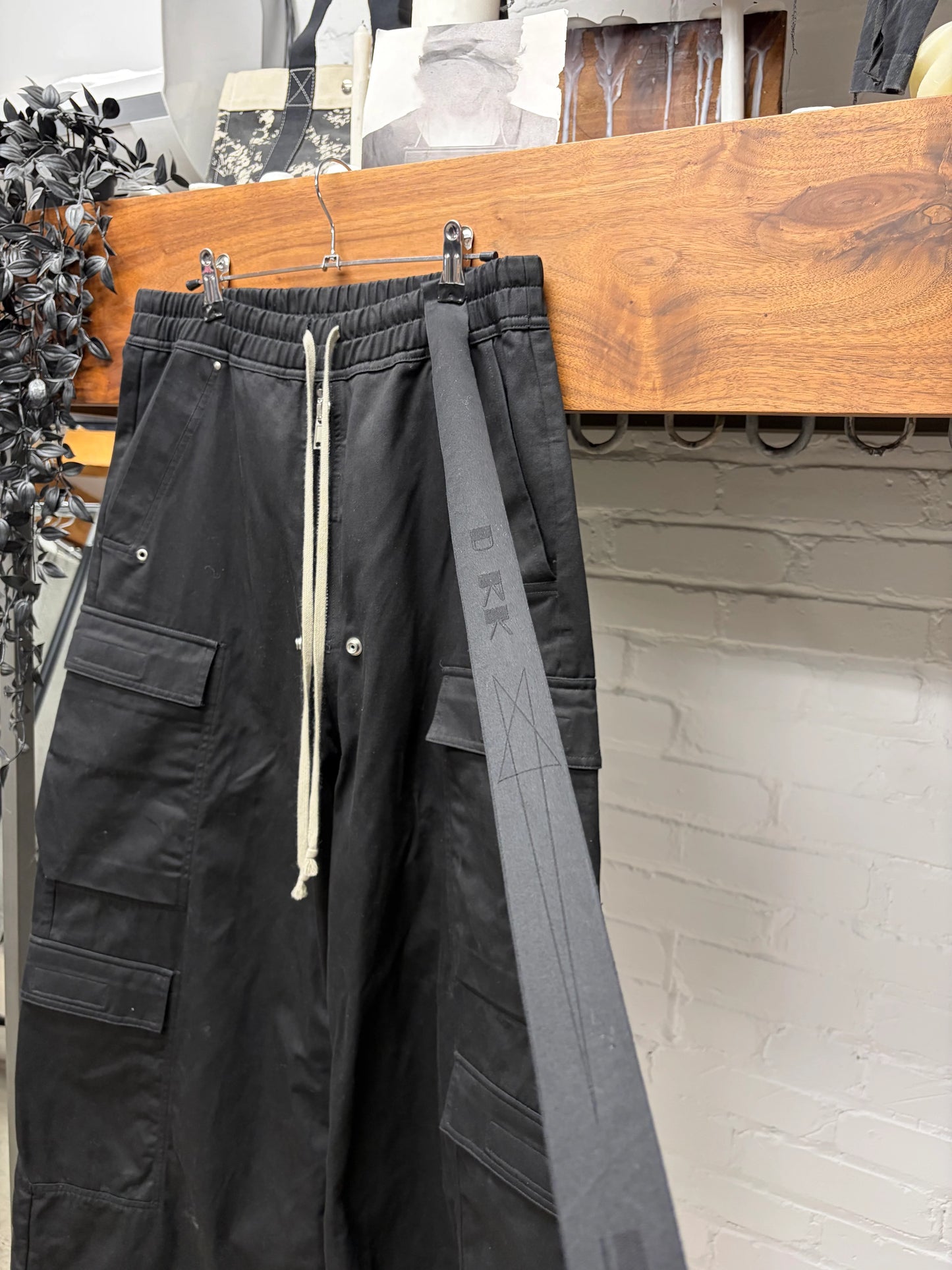 Rick Owens DRKSHDW ‘Cargo Bela’ Black Wide Leg Drawstring Pants