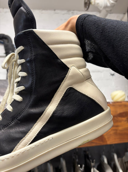 Rick Owens Black/Milk Leather ‘Geobasket’ High Top Sneakers