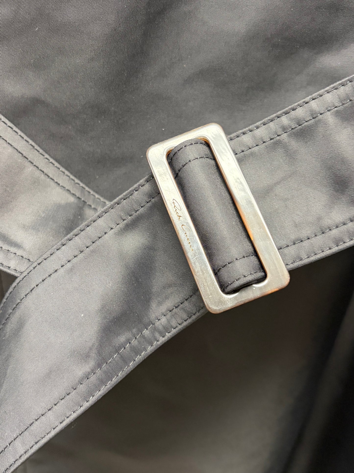 SS2017 Rick Owens ‘Glitter’ Nylon High-Collar Belted Trench Coat