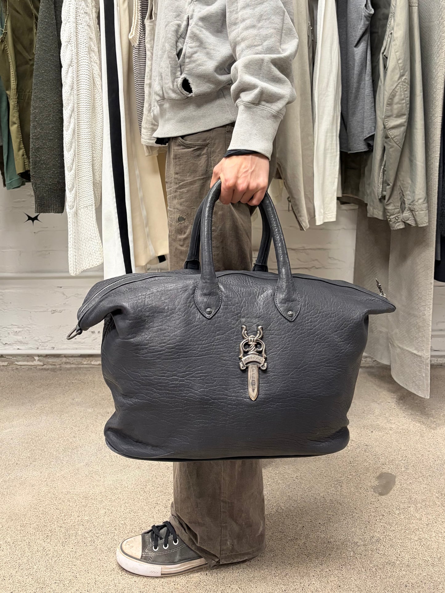 Chrome Hearts ‘Massive Dagger’ 925 Silver / Black Leather Duffle Bag